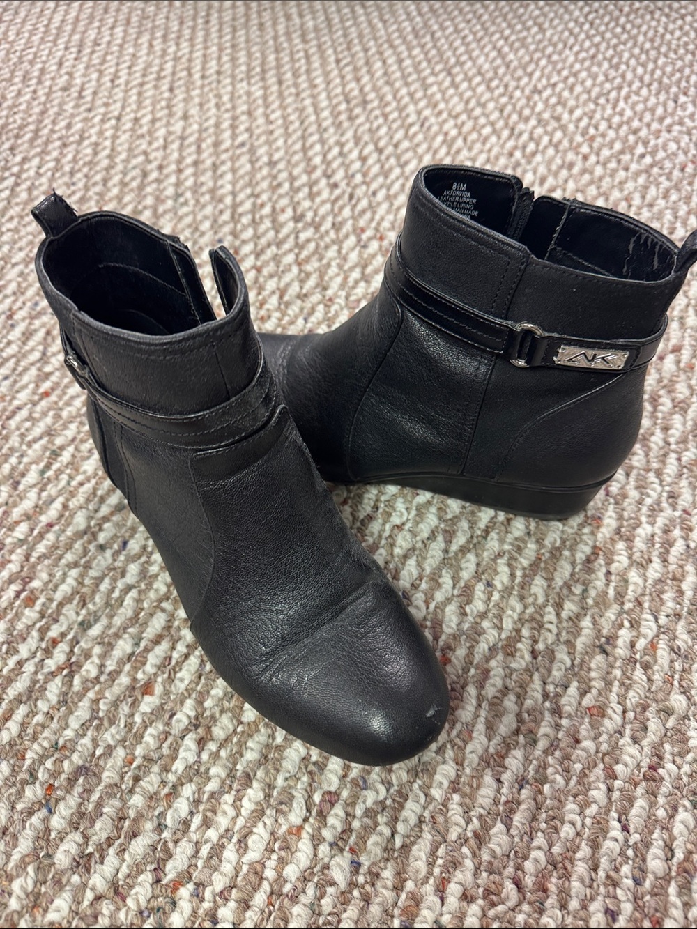 Anne Klein Black Leather Ankle Booties with Side Accent